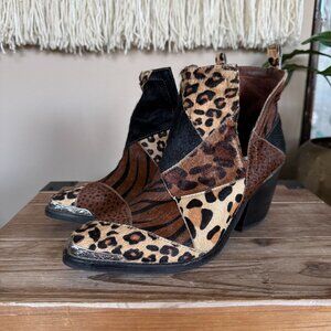 Jeffrey Campbell Orwell Patchwork Animal Print Pony Hair Heeled Western Bootie